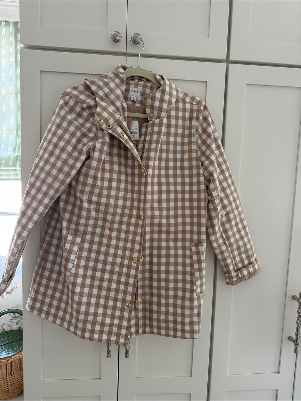 J.crew Beige & White Gingham Raincoat